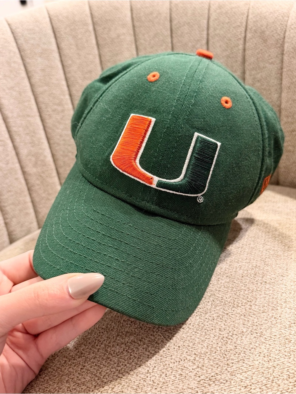 University of Miami Hurricanes Green Baseball Cap with Orange & White U Logo